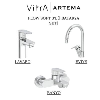 Artema Flow Soft Krom Lavabo-Banyo-Eviye Bataryası 3'lü Set A42988-A42946-A43404