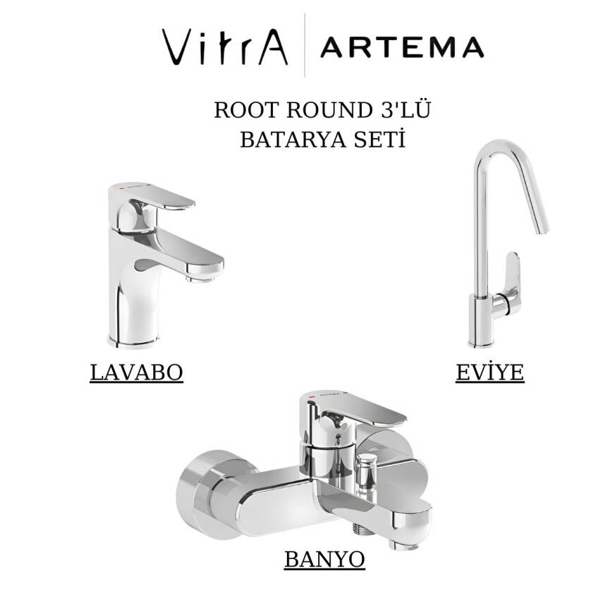 Artema Root Round Krom Lavabo-Banyo-Eviye Bataryası 3'lü Set A42705-A42725-A42742 - 1