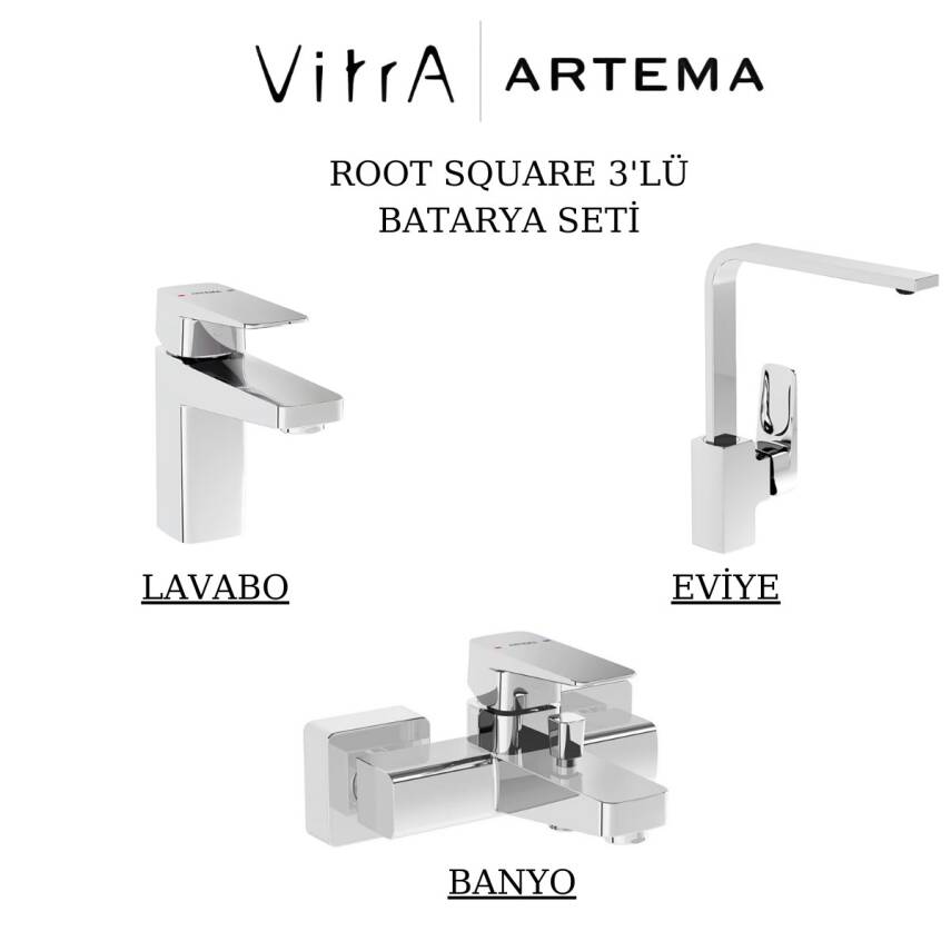 Artema Root Square Krom Lavabo-Banyo-Eviye Bataryası 3'lü Set A42732-A42737-A42753 - 1