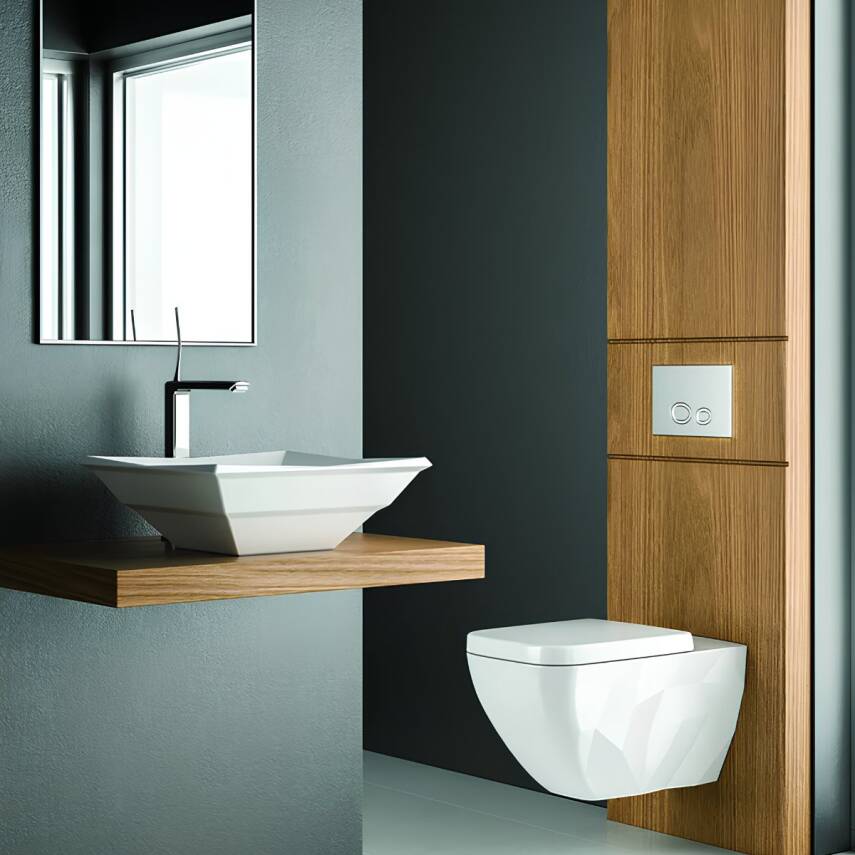 Bien Kristal Tezgah Üstü Batarya Deliksiz Beyaz Kare Lavabo 41x41 Cm - 2