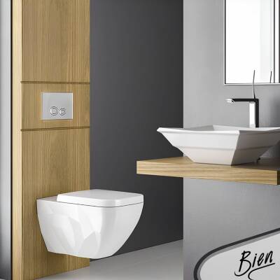 Bien Kristal Tezgah Üstü Batarya Deliksiz Beyaz Kare Lavabo 41x41 Cm - 3