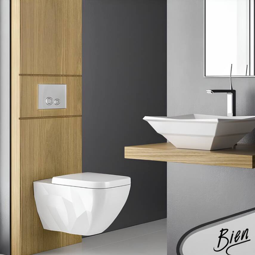 Bien Kristal Tezgah Üstü Batarya Deliksiz Beyaz Kare Lavabo 41x41 Cm - 3
