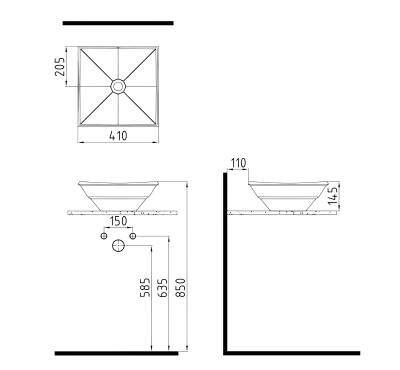Bien Kristal Tezgah Üstü Batarya Deliksiz Beyaz Kare Lavabo 41x41 Cm - 4
