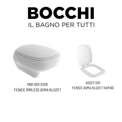 Bocchi Fenice Kanalsız Beyaz Asma Klozet 1166-001-0128, Bocchi Duroplast Yavaş Kapak
