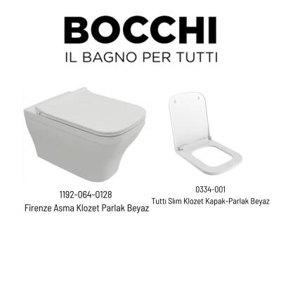 Bocchi Firenze Kanallı Beyaz Asma Klozet 1192-064-0128, Bocchi Duroplast Yavaş Kapak