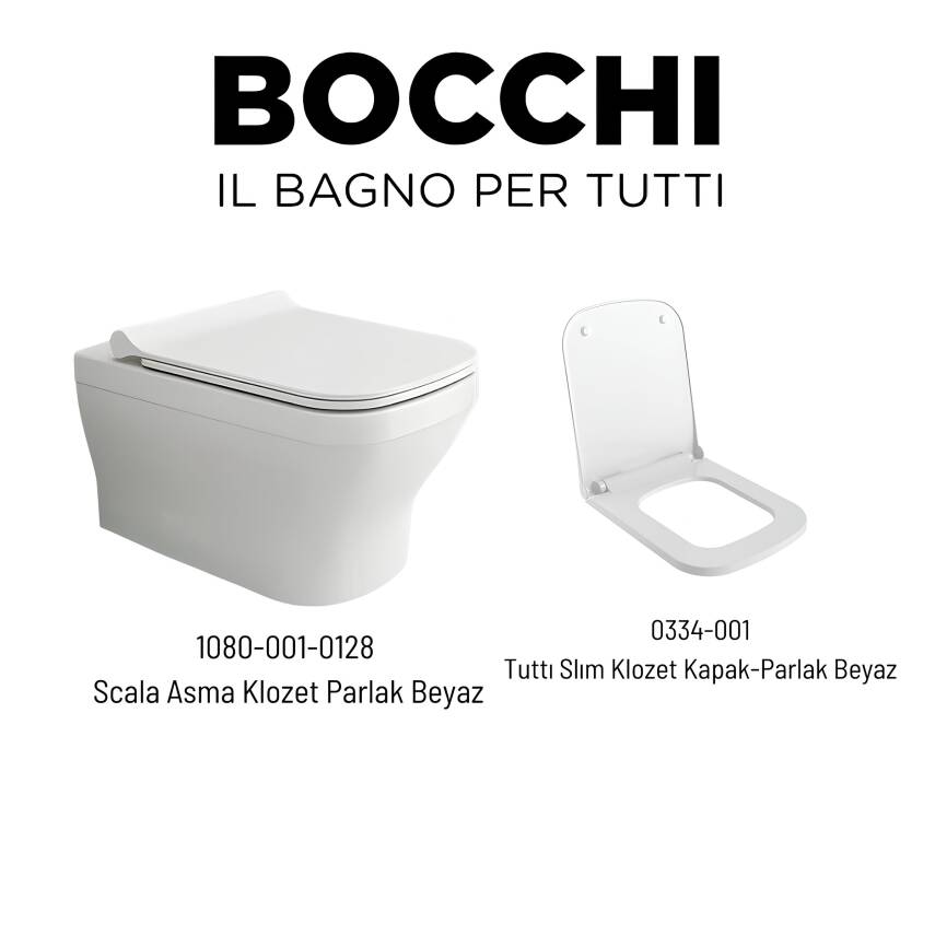 Bocchi Scala Kanallı Beyaz Asma Klozet 1080-001-0128, Bocchi Duroplast Yavaş Kapak - 1