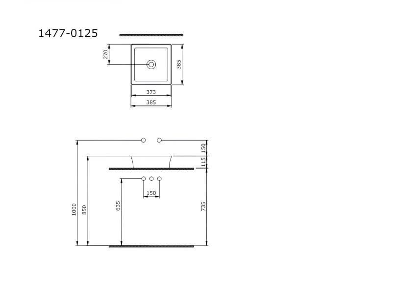 Bocchi Sottile Slim Line Kare Tezgâh Üstü Batarya Deliksiz Beyaz Lavabo 38x38 Cm 1477-001-0125 - 2