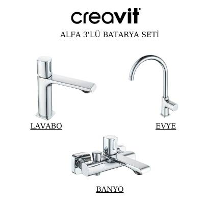 Creavit Alfa Krom Lavabo-Banyo-Eviye Bataryası 3'lü Set AL1500-AL2500-AL8500