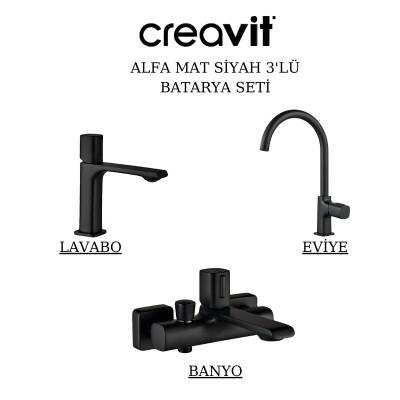 Creavit Alfa Mat Siyah Lavabo-Banyo-Eviye Bataryası 3'lü Set AL1500S-AL2500S-AL8500S