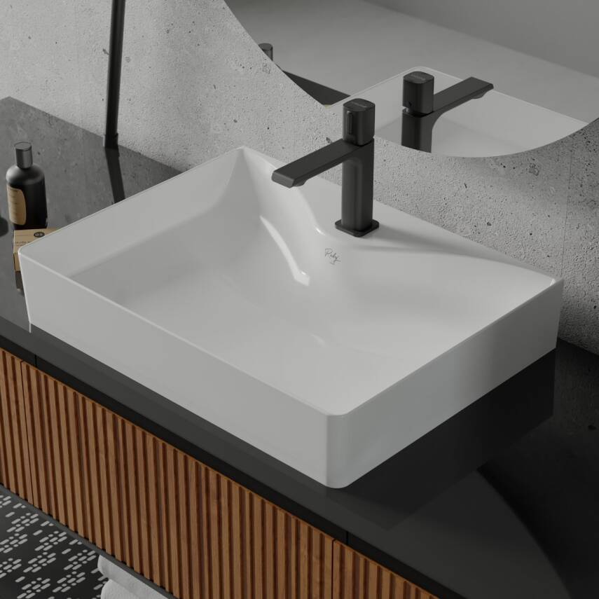Creavit Alfa Mat Siyah Lavabo Bataryası AL1500S - 2