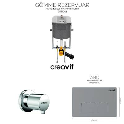 Creavit Arc Mat Gri Gömme Rezervuar Seti Asma Klozet Uyumlu 8 Cm 3/6 Litre GR5001-GP8002-MS.AC50L