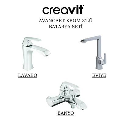 Creavit Avangart Krom Lavabo-Banyo-Eviye Bataryası 3'lü Set AG1500-AG2500-AG8500