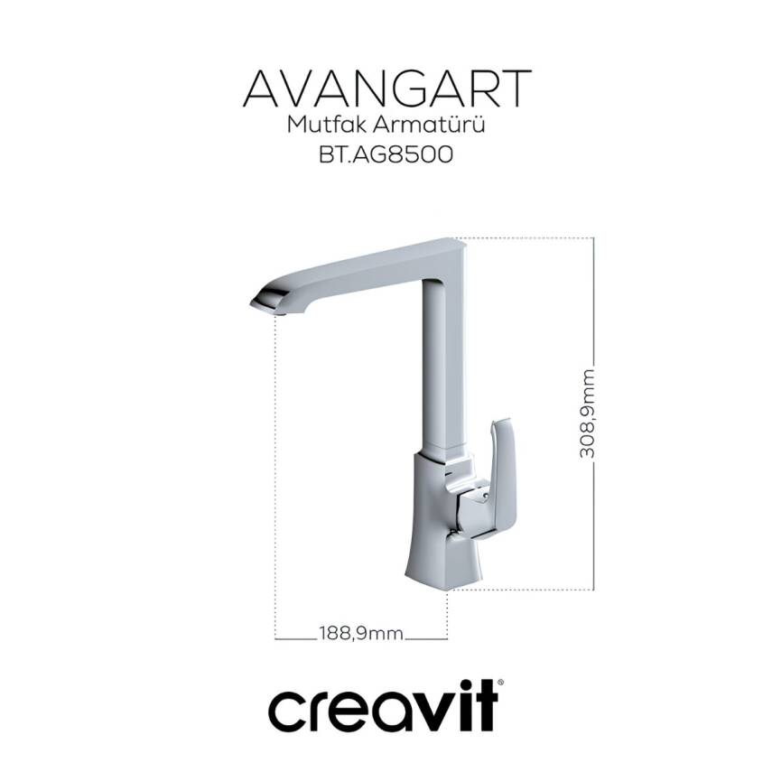 Creavit Avangart Krom Lavabo-Banyo-Eviye Bataryası 3'lü Set AG1500-AG2500-AG8500 - 6
