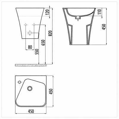 Creavit Avis Monoblok Batarya Delikli Beyaz Lavabo 45x45 Cm AV145 - 5