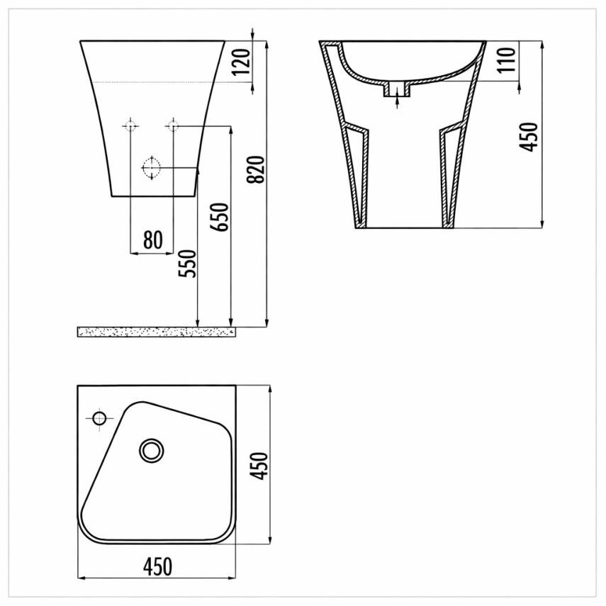 Creavit Avis Monoblok Batarya Delikli Beyaz Lavabo 45x45 Cm AV145 - 5