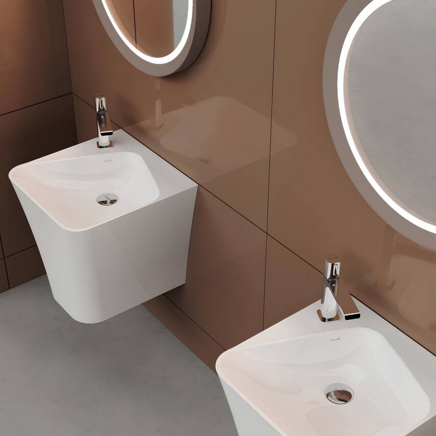 Creavit Avis Monoblok Batarya Delikli Beyaz Lavabo 45x45 Cm AV145 - 6