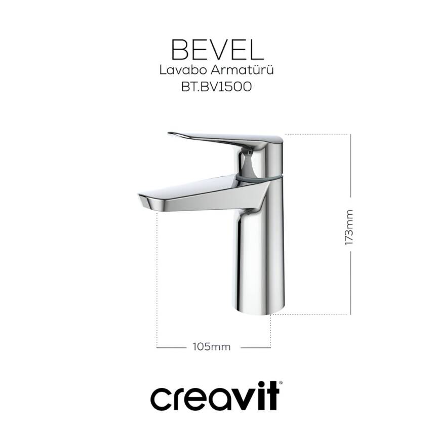 Creavit Bevel Krom Lavabo-Banyo-Eviye Bataryası 3'lü Set BV1500-BV2500-BV8500 - 2