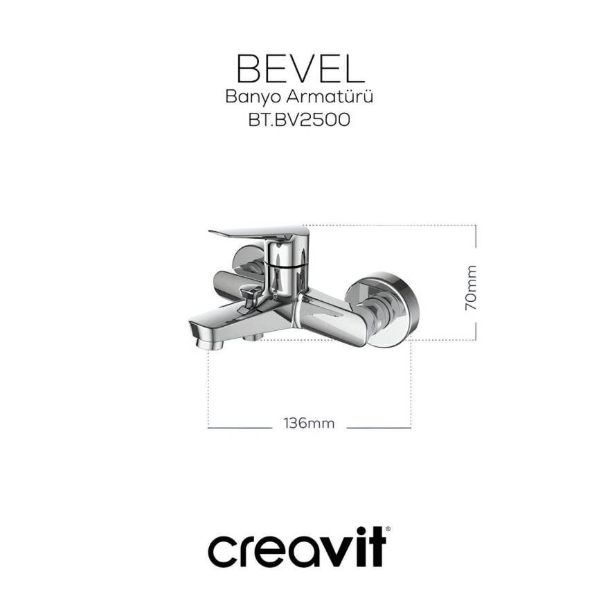 Creavit Bevel Krom Lavabo-Banyo-Eviye Bataryası 3'lü Set BV1500-BV2500-BV8500 - 4