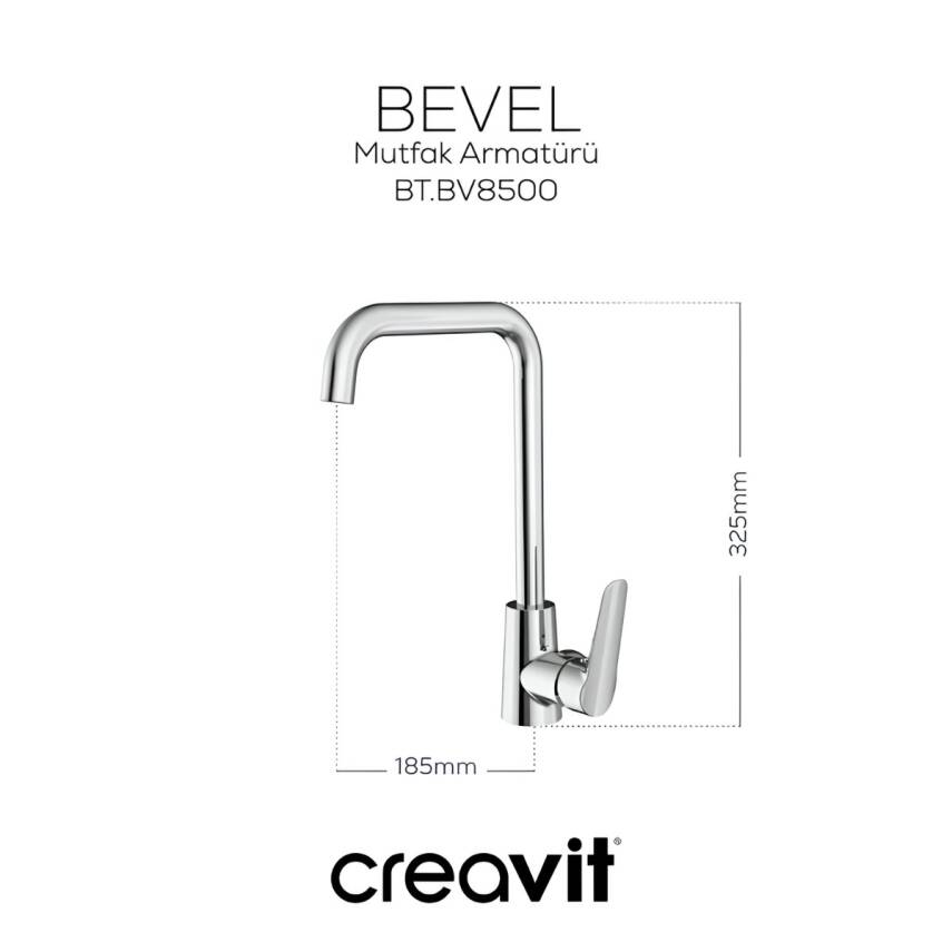 Creavit Bevel Krom Lavabo-Banyo-Eviye Bataryası 3'lü Set BV1500-BV2500-BV8500 - 6