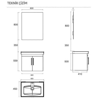 Creavit D20 Banyo Dolabı Seti Çekmeceli 65 Cm Antrasit - 5