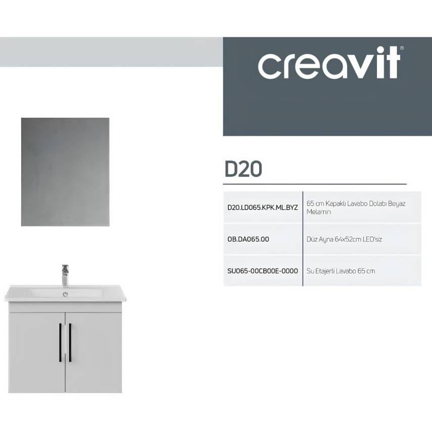 Creavit D20 Banyo Dolabı Seti Çekmeceli 65 Cm Beyaz - 4