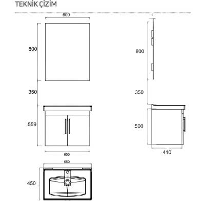 Creavit D20 Banyo Dolabı Seti Çekmeceli 65 Cm Beyaz - 5