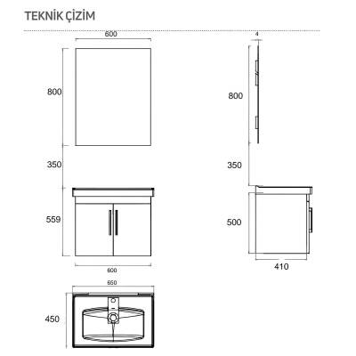 Creavit D20 Banyo Dolabı Seti Çekmeceli 65 Cm Dafne - 5