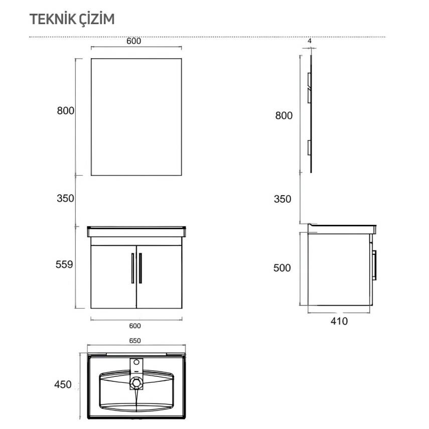 Creavit D20 Banyo Dolabı Seti Çekmeceli 65 Cm Dafne - 5