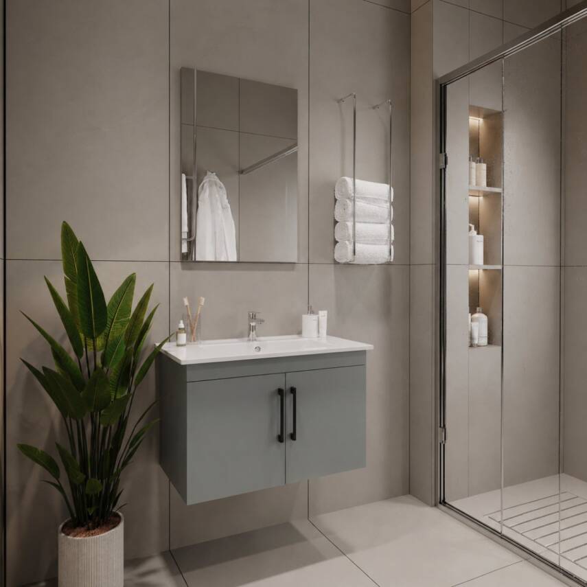 Creavit D20 Banyo Dolabı Seti Çekmeceli 65 Cm Gri - 1