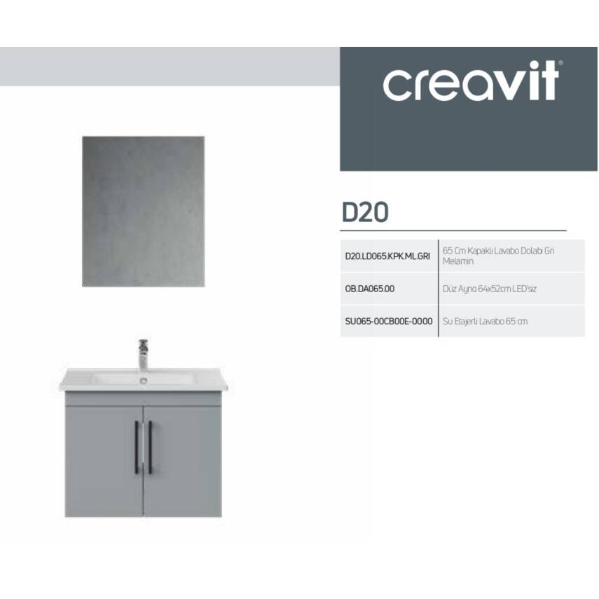 Creavit D20 Banyo Dolabı Seti Çekmeceli 65 Cm Gri - 4