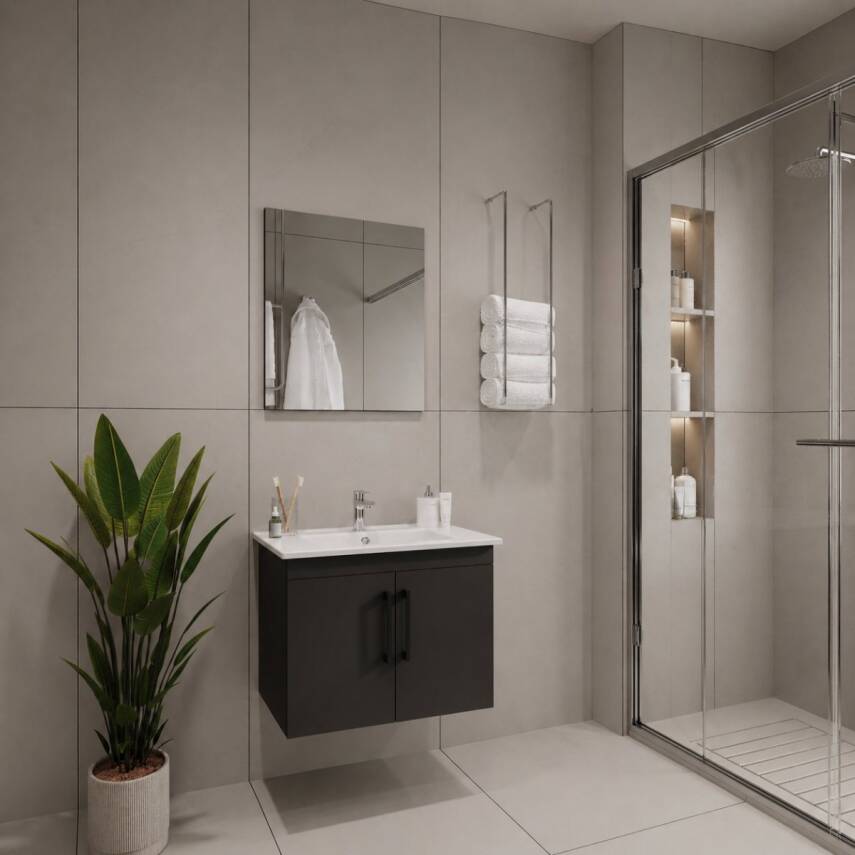 Creavit D20 Banyo Dolabı Seti Çekmeceli 80 Cm Antrasit - 1