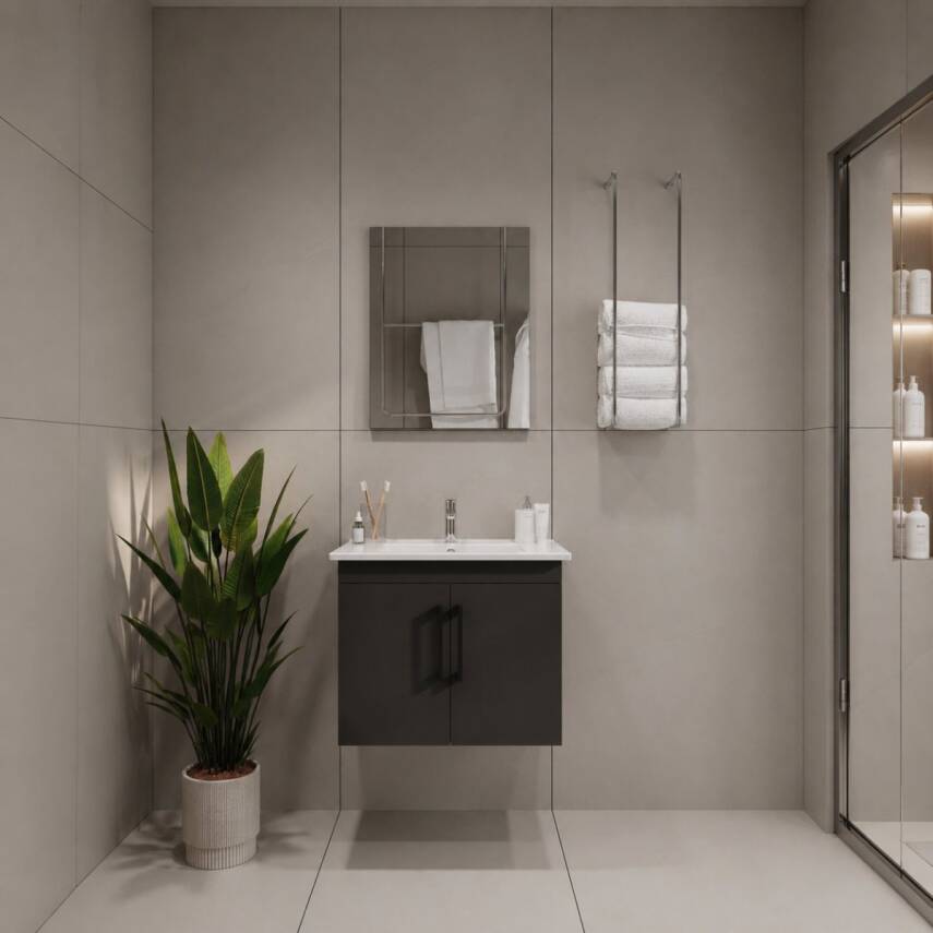 Creavit D20 Banyo Dolabı Seti Çekmeceli 80 Cm Antrasit - 2