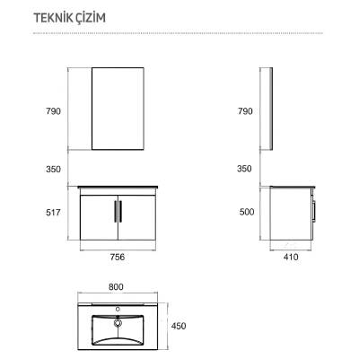 Creavit D20 Banyo Dolabı Seti Çekmeceli 80 Cm Antrasit - 4