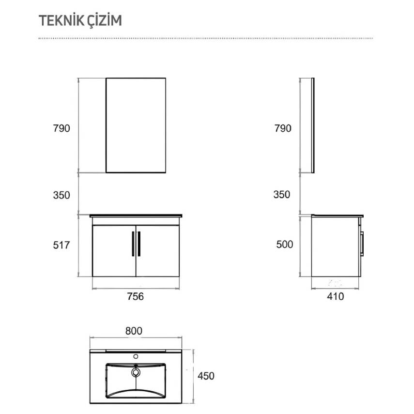 Creavit D20 Banyo Dolabı Seti Çekmeceli 80 Cm Antrasit - 4