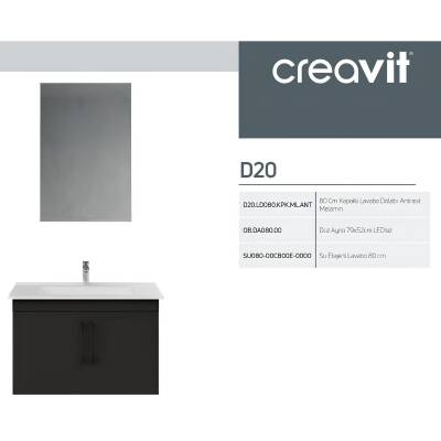 Creavit D20 Banyo Dolabı Seti Çekmeceli 80 Cm Antrasit - 5