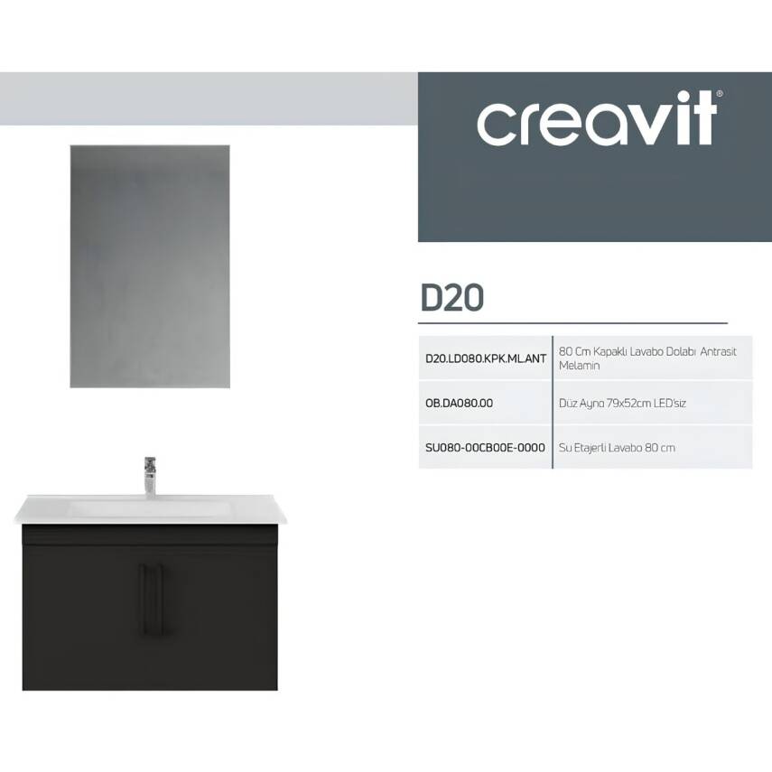 Creavit D20 Banyo Dolabı Seti Çekmeceli 80 Cm Antrasit - 5