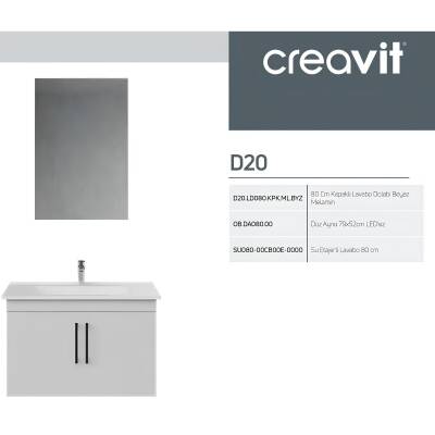 Creavit D20 Banyo Dolabı Seti Çekmeceli 80 Cm Beyaz - 4