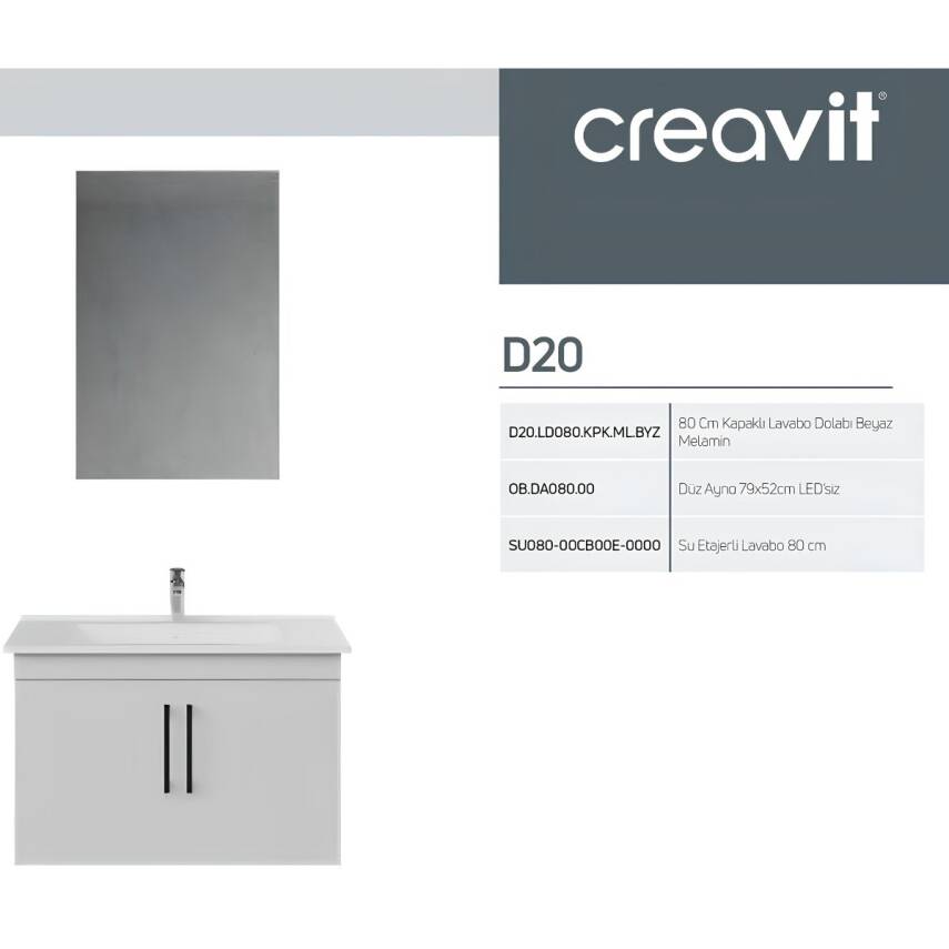 Creavit D20 Banyo Dolabı Seti Çekmeceli 80 Cm Beyaz - 4