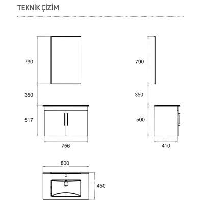 Creavit D20 Banyo Dolabı Seti Çekmeceli 80 Cm Dafne - 5