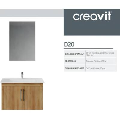 Creavit D20 Banyo Dolabı Seti Çekmeceli 80 Cm Everest - 4
