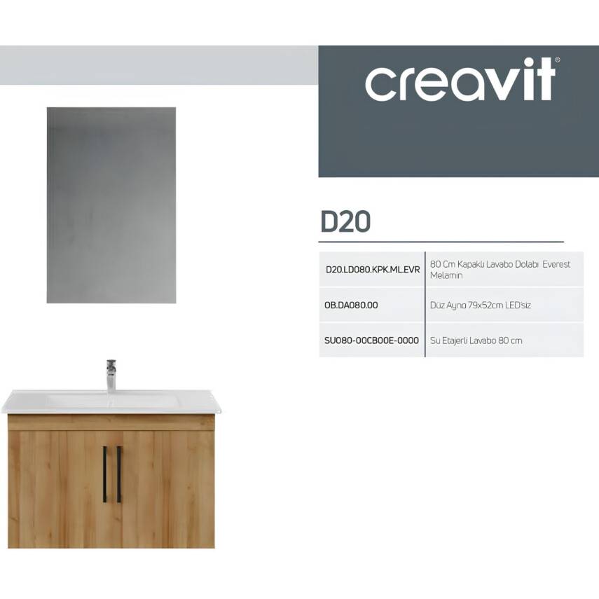 Creavit D20 Banyo Dolabı Seti Çekmeceli 80 Cm Everest - 4