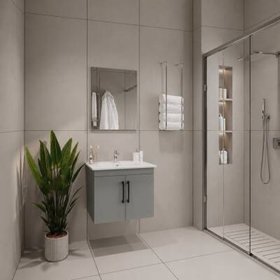 Creavit D20 Banyo Dolabı Seti Çekmeceli 80 Cm Gri
