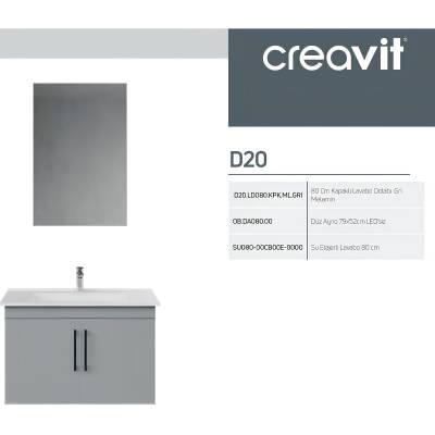 Creavit D20 Banyo Dolabı Seti Çekmeceli 80 Cm Gri - 4