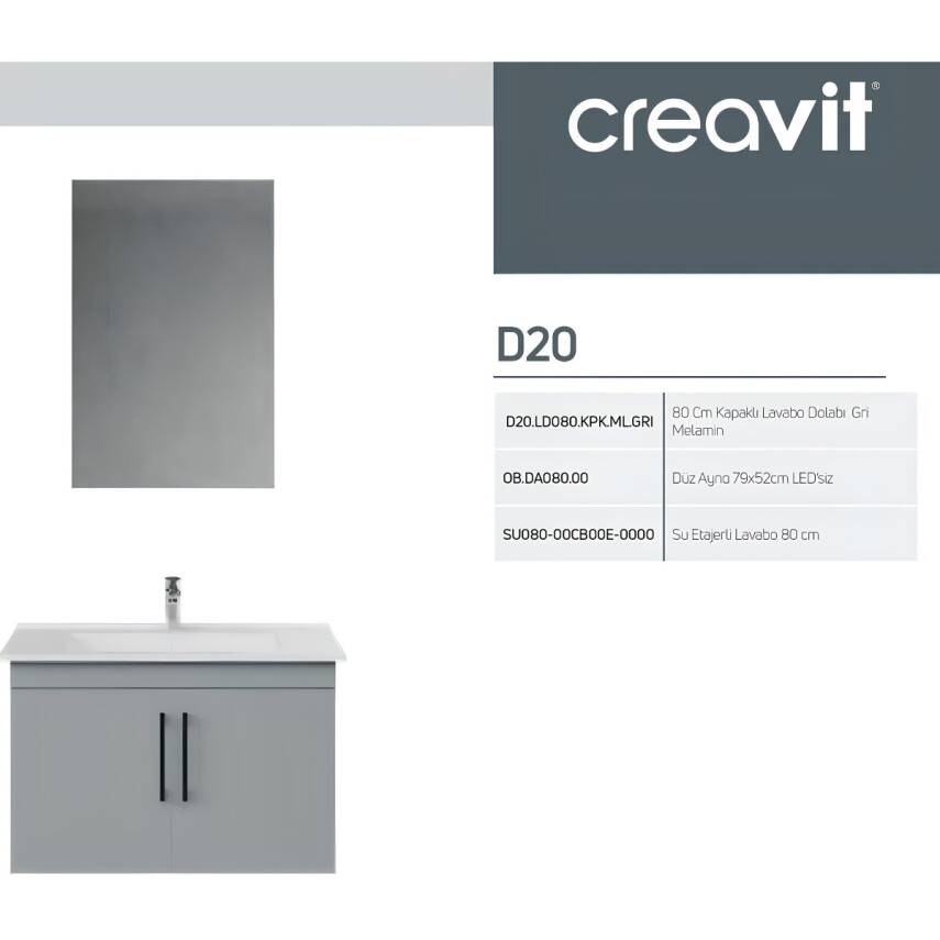 Creavit D20 Banyo Dolabı Seti Çekmeceli 80 Cm Gri - 4