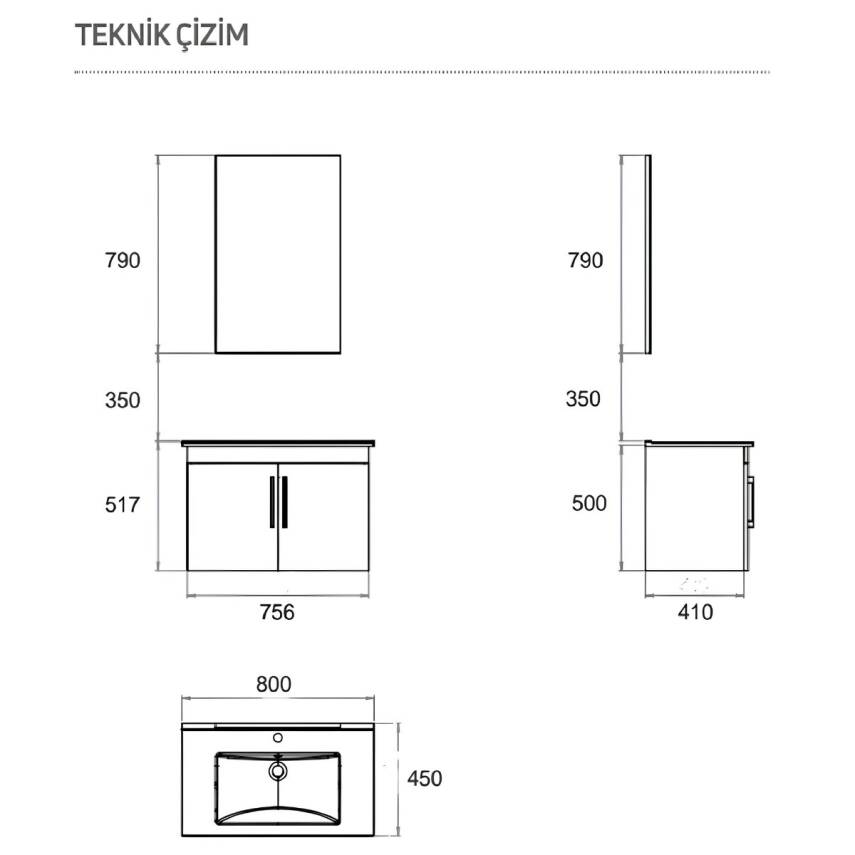 Creavit D20 Banyo Dolabı Seti Çekmeceli 80 Cm Gri - 5