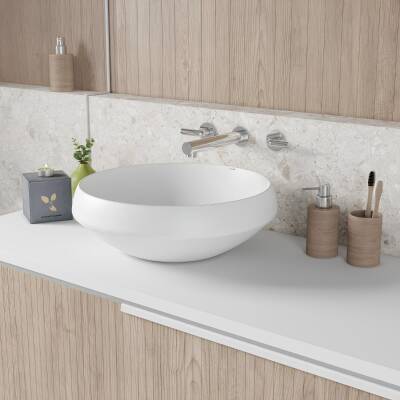 Creavit Deep Oval Tezgâh Üstü Beyaz Batarya Deliksiz Lavabo 45x45 Cm DE045