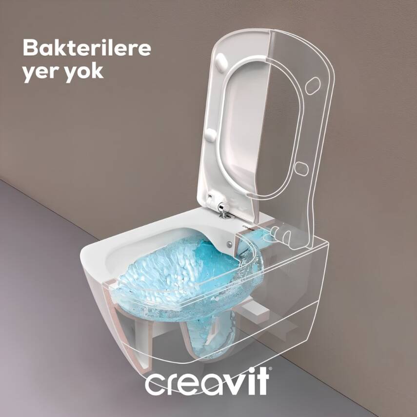 Creavit Elegant Beyaz Kanalsız Asma Klozet EG321, Duroplast Yavaş Kapak, Terra Gömme Rezervuar Set - 5