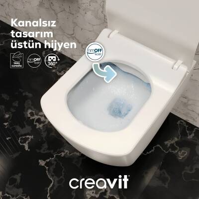 Creavit Elegant Kanalsız Beyaz Asma Klozet, Creavit Terra Gömme Rezervuar Seti - 6