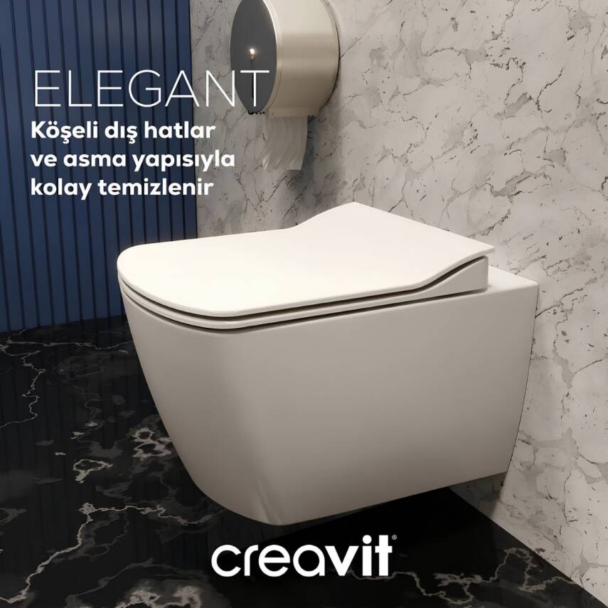 Creavit Elegant Kanalsız Beyaz Asma Klozet, Creavit Terra Gömme Rezervuar Seti - 7