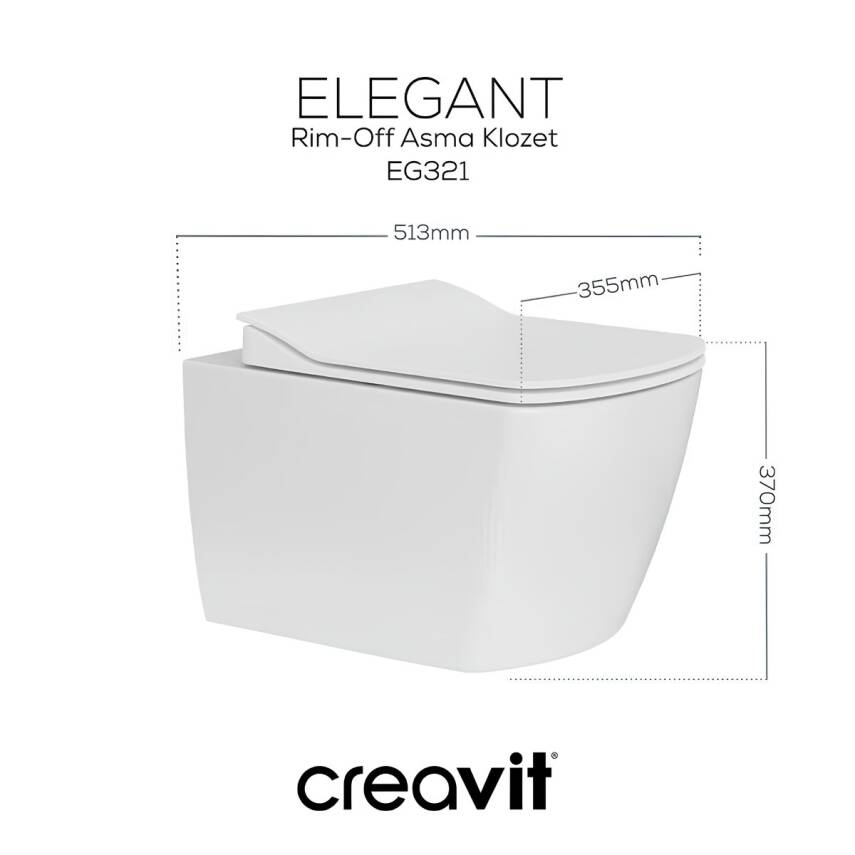 Creavit Elegant Kanalsız Beyaz Asma Klozet EG321, Creavit Elegant Duroplast Yavaş Kapak - 1